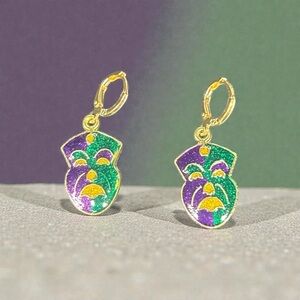 Gold and Purple Enamel Earrings
